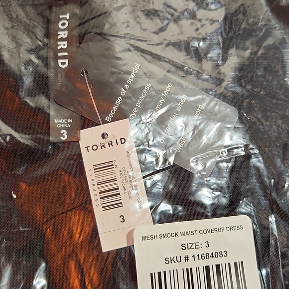 ❤️NWT VINTAGE TORRID SWIM COVER - MESH SMOCKED WAIST BEACH MINI DRESS COVER-UP - Picture 6 of 12